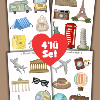Yarı şeffaf 4lü Çoklu Valiz Sticker Seti, 8x12 cm