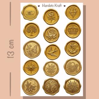 4'lü Mum Mühür Görünümlü Gold Desen Sticker Seti Bullet Journal Scrapbook Paketleme Davetiye