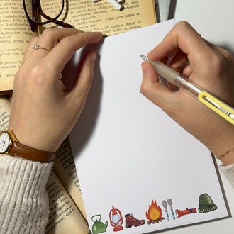 Kamp Temalı Notepad Çek Kopar Defter, Tutkallı Bloknot, A5, Çizgisiz Defter