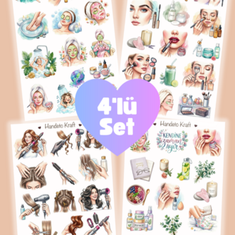 4'lü Clean Girl Sticker Seti, Planner Etiket, Çıkartma, Ajanda Sticker, Journal Sticker