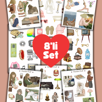Mod ve bakım temalı Çoklu Sticker, 8li sticker, 9x13 cm,