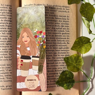 Kahve ve çiçek temalı kitap ayracı