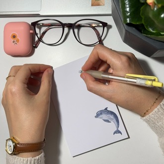 Yunus Balığı Temalı Notepad Çek Kopar Defter, Tutkallı Bloknot, A6, Çizgisiz Defter