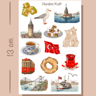 4'lü İstanbul Temalı Sticker Seti, Planner Etiket, Çıkartma, Çoklu Sticker, Journal Sticker