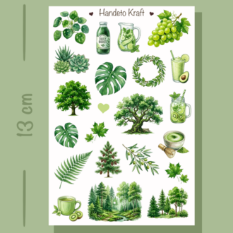 4'lü Green Aesthetic Sticker Seti, Planner Etiket, Çıkartma, Çoklu Sticker, Journal Sticker