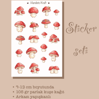 Mantar Temalı Sticker Seti Çıkartma Scrapbook Bullet Journal Etiket Ajanda
