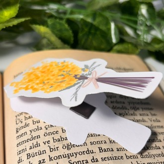 Mimoza temalı mıknatıslı kitap ayracı