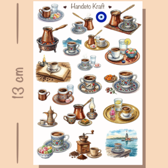 4'lü Çay ve Kahve Sticker Seti, Türk Kahvesi Sticker, Journal Sticker