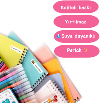 72 Adet Sarı Çiçek Temalı Kişiye Özel Okul Etiketi İsim Yazılabilen Etiket Kalem Defter