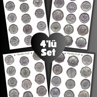4'lü Mum Mühür Görünümlü Gümüş Desen Sticker Bullet Journal Scrapbook Paketleme Davetiye