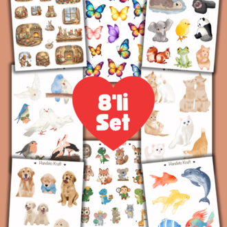 Sevimli Hayvanlar temalı çoklu Sticker, 8li sticker, 9x13 cm