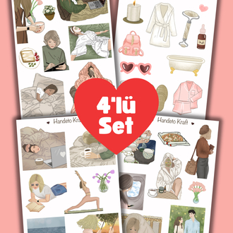 Bakım Sticker Çoklu Sticker Seti, 4lü sticker, 8x12 cm, çıkartma, kolaj, etiket