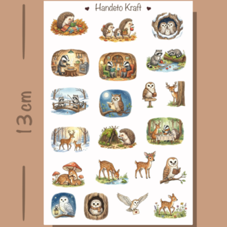 4'lü Cozy Animal Sticker Seti, Planner Etiket, Çıkartma, Çoklu Sticker, Journal Sticker