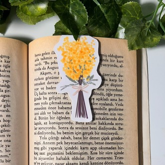 Mimoza temalı mıknatıslı kitap ayracı