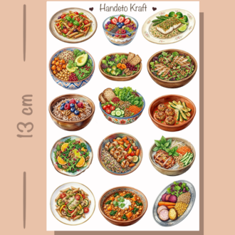 8'lü Sağlıklı Yemekler ve Diyet Sticker Seti, Planner Etiket, Çıkartma, Ajanda Sticker