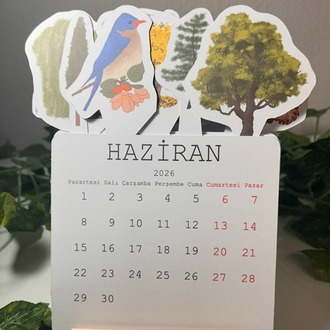 Orman Temalı Ahşap Ayaklı Özel Tasarım Takvim 2026 Takvim Masa Takvimi Yılbaşı