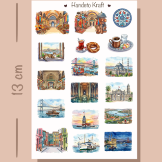 4'lü İstanbul Temalı Sticker Seti, Planner Etiket, Çıkartma, Çoklu Sticker, Journal Sticker