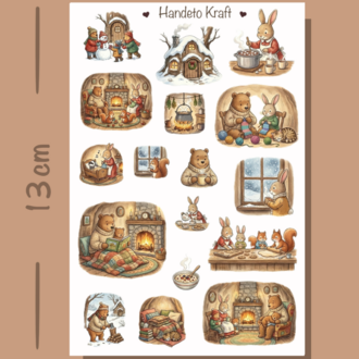 4'lü Cozy Animal Sticker Seti, Planner Etiket, Çıkartma, Çoklu Sticker, Journal Sticker