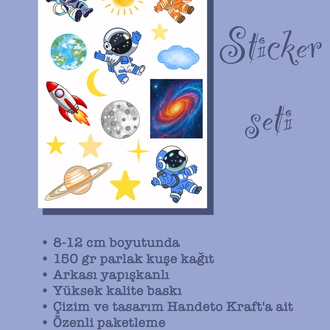 Astronot ve uzay sticker, Planner Etiket, Çıkartma, Scrapbook, Journal Sticker, Stikır, Stiker