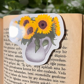 Saksıda ayçiçeği temalı mıknatıslı kitap ayracı