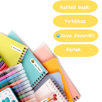 72 Adet Pembe Çiçek Temalı Kişiye Özel Okul Etiketi İsim Yazılabilen Etiket Kalem Defter