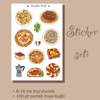 8li Dünya Yemekleri Sticker Seti, Planner Etiket, Çıkartma, Çoklu Sticker, Journal Sticker