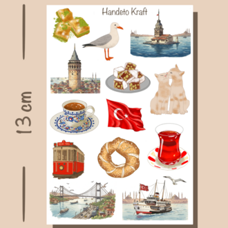 İstanbul Temalı Sticker Seti Çıkartma Scrapbook Bullet Journal Etiket Ajanda Planner stikır