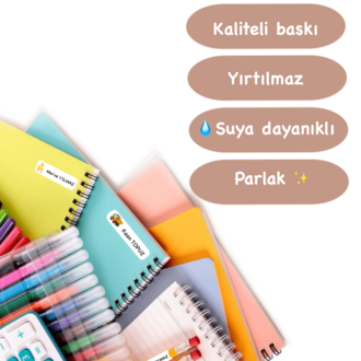 72 Adet Sevimli Hayvan Temalı Kişiye Özel Okul Etiketi İsim Yazılabilen Etiket Kalem Defter