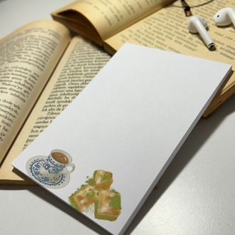 Baklava temalı notepad /Çek kopar not defteri, A6 boyutu, 40 sf., Tutkalla birleştirilmiştir.