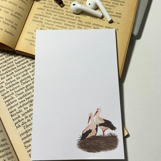 Leylek temalı notepad /Çek kopar not defteri, A6 boyutu, 40 sf., Tutkalla birleştirilmiştir.