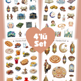 4'lü Ramazan Temalı Sticker Seti, Planner Etiket, Çıkartma, Çoklu Sticker, Journal Sticker