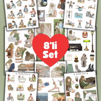 8'li Mod Temalı Sticker Seti, Planner Etiket, Çıkartma, Çoklu Sticker, Journal Sticker