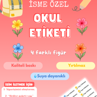 72 Adet Çiçek Temalı Kişiye Özel Okul Etiketi İsim Yazılabilen Etiket Kalem Defter Etiket