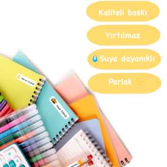 72 Adet Kalp Temalı Kişiye Özel Okul Etiketi İsim Yazılabilen Etiket Kalem Defter Etiket