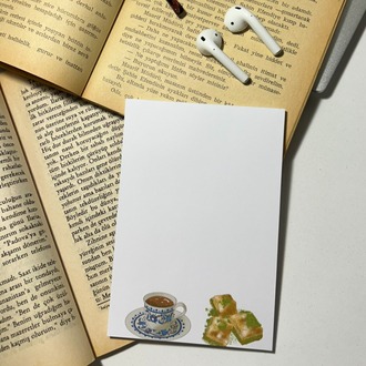 Baklava temalı notepad /Çek kopar not defteri, A6 boyutu, 40 sf., Tutkalla birleştirilmiştir.
