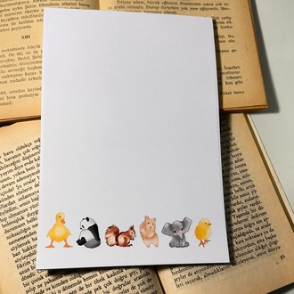 Sevimli Hayvanlar Notepad Çek Kopar Defter, Tutkallı Bloknot, A5, Çizgisiz Defter