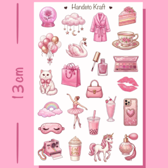 4'lü Pink Aesthetic Sticker Seti, Planner Etiket, Çıkartma, Çoklu Sticker, Journal Sticker