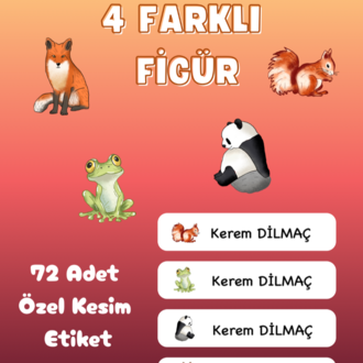 72 Adet Hayvan Temalı Kişiye Özel Okul Etiketi İsim Yazılabilen Etiket Kalem Defter Etiket 2