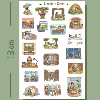 Kitap Okuma Temalı Sticker Seti Çıkartma Scrapbook Bullet Journal Etiket Ajanda