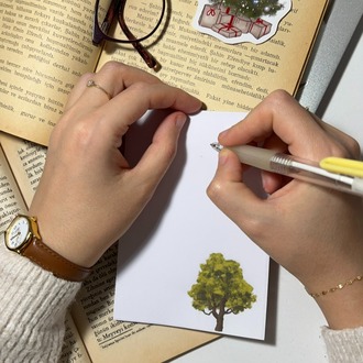 Ağaç Temalı Notepad Çek Kopar Defter, Tutkallı Bloknot, A6, Çizgisiz Defter