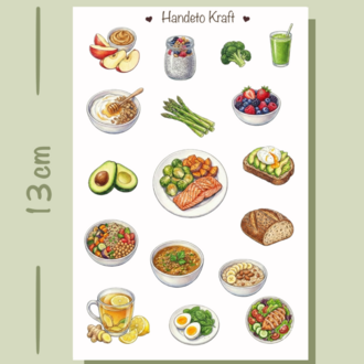 4'lü Sağlıklı Yemekler Sticker Seti, Planner Etiket, Çıkartma, Çoklu Sticker, Journal Sticker