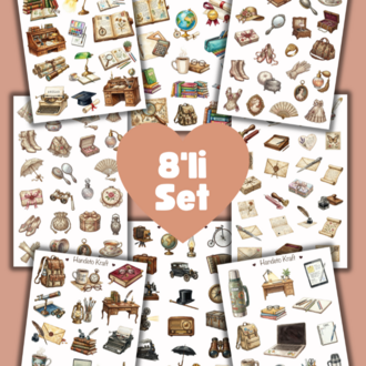 8'lü Vintage Sticker Seti, Planner Etiket, Çıkartma, Ajanda Sticker