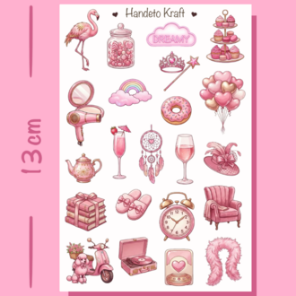 4'lü Pink Aesthetic Sticker Seti, Planner Etiket, Çıkartma, Çoklu Sticker, Journal Sticker