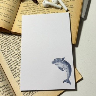 Yunus Balığı Temalı Notepad Çek Kopar Defter, Tutkallı Bloknot, A6, Çizgisiz Defter