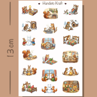 4'lü Cozy Animal Sticker Seti, Planner Etiket, Çıkartma, Çoklu Sticker, Journal Sticker