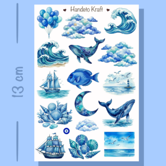 4'lü Blue Aesthetic Sticker Seti, Planner Etiket, Çıkartma, Çoklu Sticker, Journal Sticker