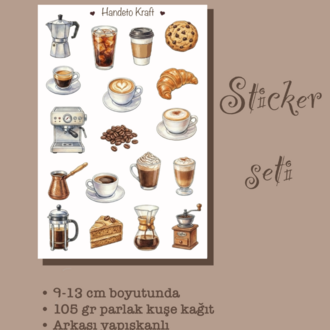 Kahve Temalı Sticker Seti Çıkartma Scrapbook Bullet Journal Etiket Ajanda
