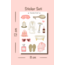 Pembe bakım temalı Sticker Seti, 8x12 cm, çıkartma, bullet journal, scrapbook, kolaj, etiket