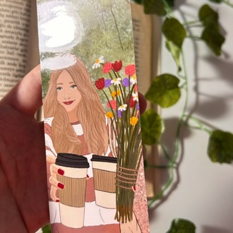 Kahve ve çiçek temalı kitap ayracı