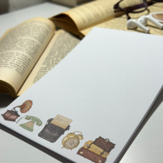 Vintage Temalı Notepad Çek Kopar Defter, Tutkallı Bloknot, A5, Çizgisiz Defter